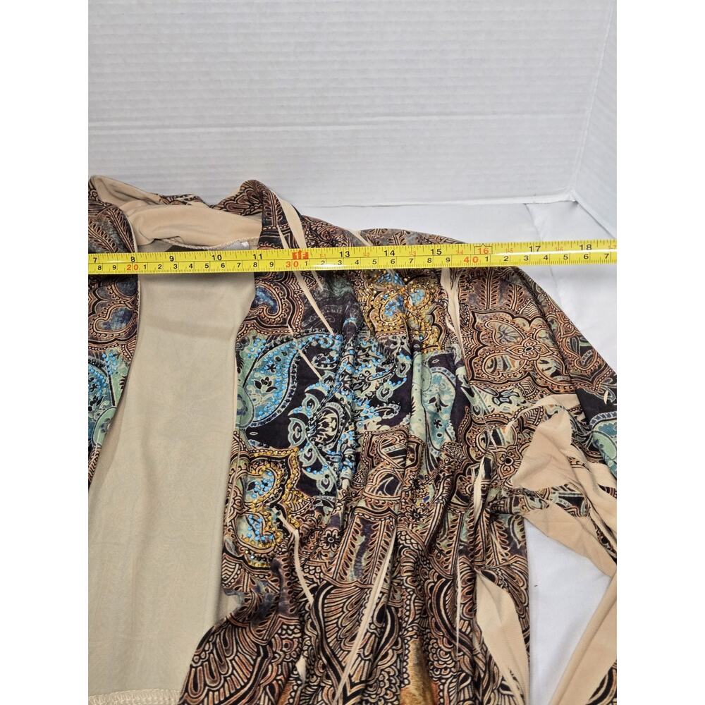 Vtg OS Cover Rhinestone Cardigan Boho Indie Western Openfront Paysley Kimono - Picture 6 of 13